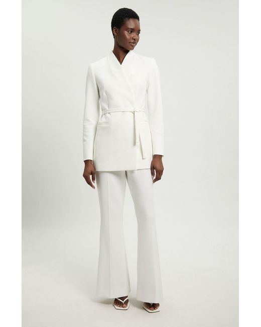 Karen Millen White Compact Stretch Tailored Straight Leg Trouser