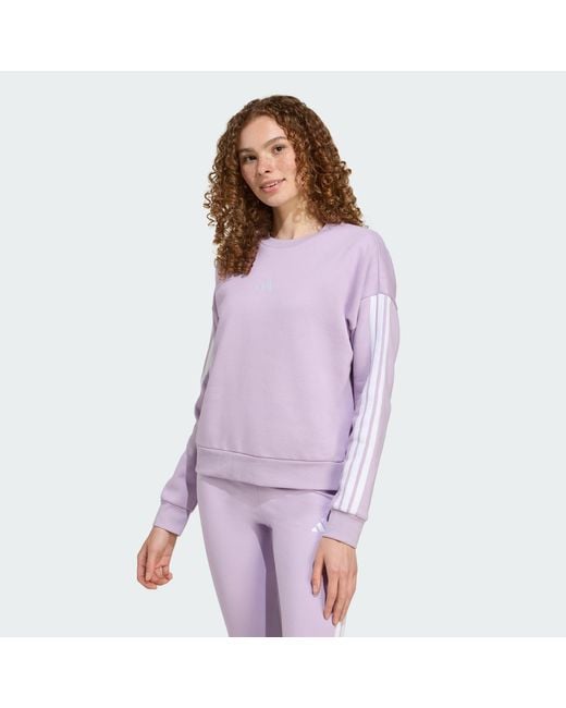 Adidas Purple Essentials 3-Stripes Fleece Sweatshirt