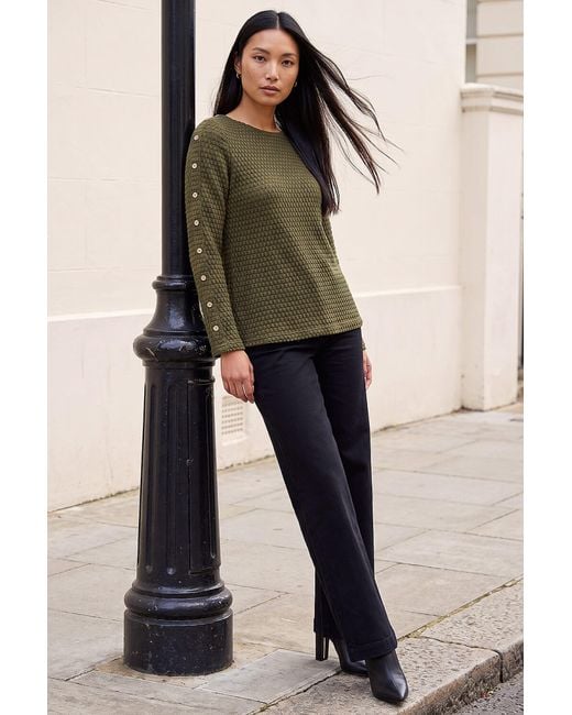 Roman Green Textured Button Top