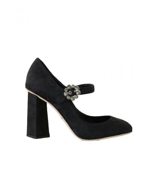Dolce & Gabbana Black Brocade High Heels Mary Janes Shoes Silk