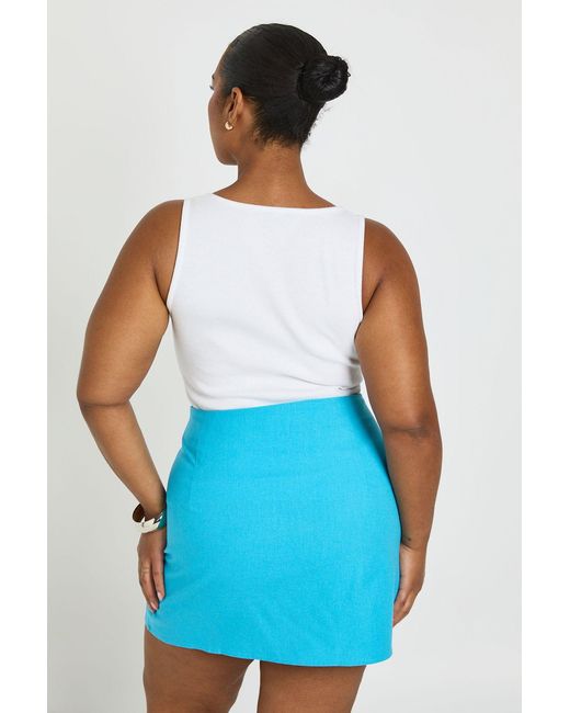 Boohoo Blue Plus Linen Look Split Front Mini Skirt