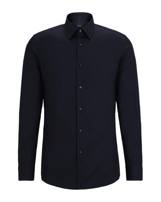 Boss Slim-fit Poplin Overhemd In Navy in het Blue voor heren
