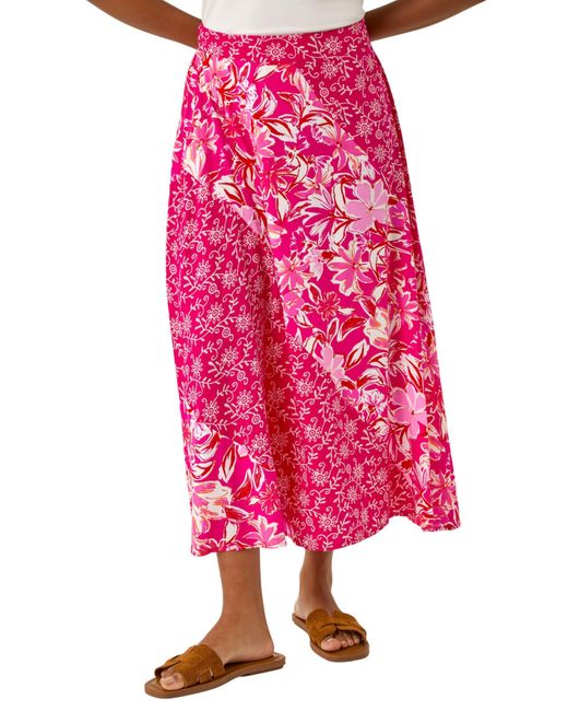 Roman Pink Vivid Multi Floral Print A-Line Skirt