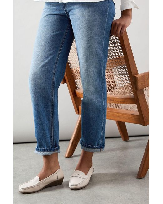 Good for the Sole Blue Wide Fit Niamh Leather Comfort Wedge Loafers