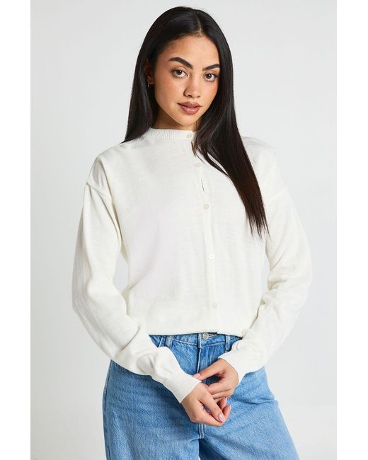 Boohoo White Crew Neck Button Up Cardigan