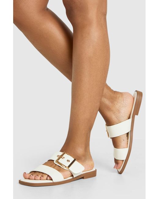 Boohoo White Oversized Buckle Crossover Sandals