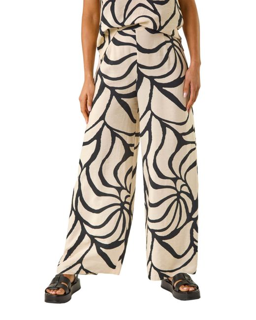 Roman Black Mono Floral Palm Print Wide Leg Trouser