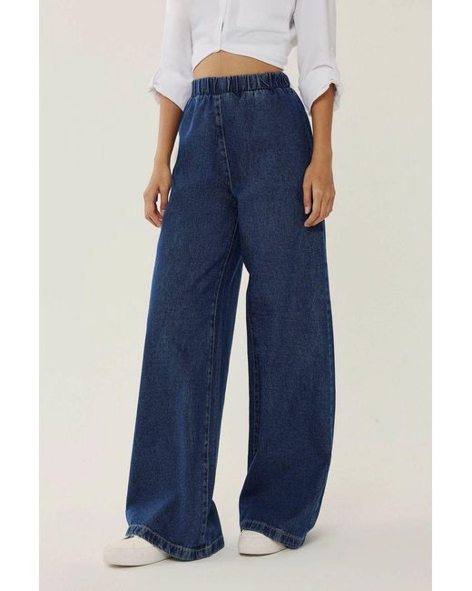 Hiccup Blue Elastic Waist Wide Leg Jeans