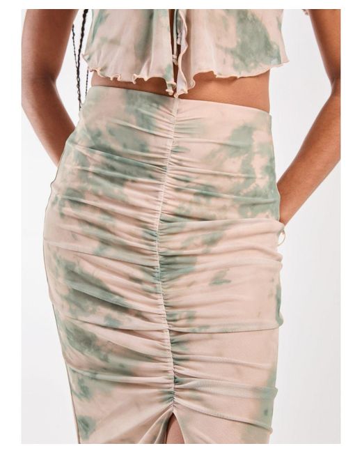 Pink Vanilla White Tie Dye Ruched Split Maxi Skirt