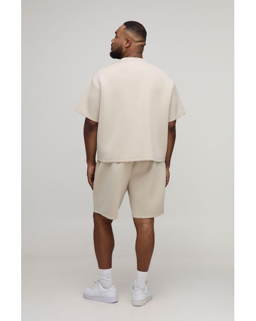 BoohooMAN Natural Plus Oversized Boxy Bonded Scuba T-Shirt & Relaxed Short Set for men
