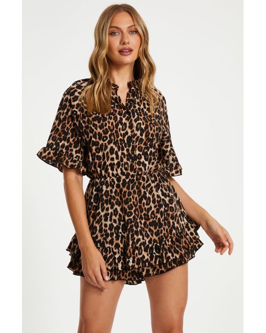 Quiz Brown Leopard Print Playsuit