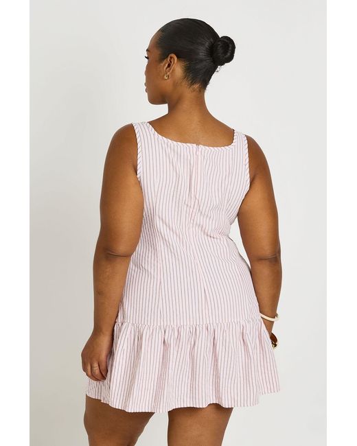 Boohoo White Plus Stripe Square Neck Frill Hem Mini Dress