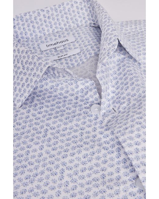 Limehaus White Slim Fit Dandelion Print Shirt for men