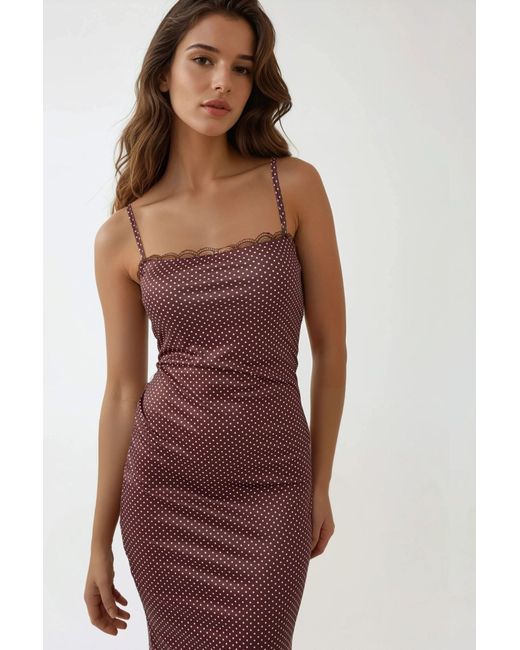 Hiccup Red Square Collar Printed Maxi Dress With Lace Detail