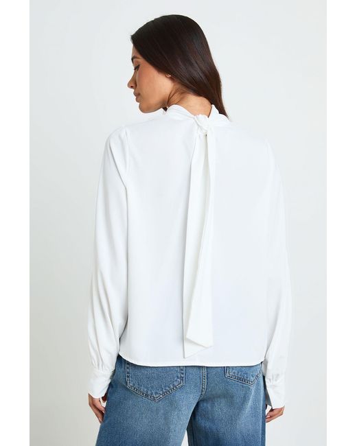 Boohoo Blue High Neck Balloon Sleeve Blouse