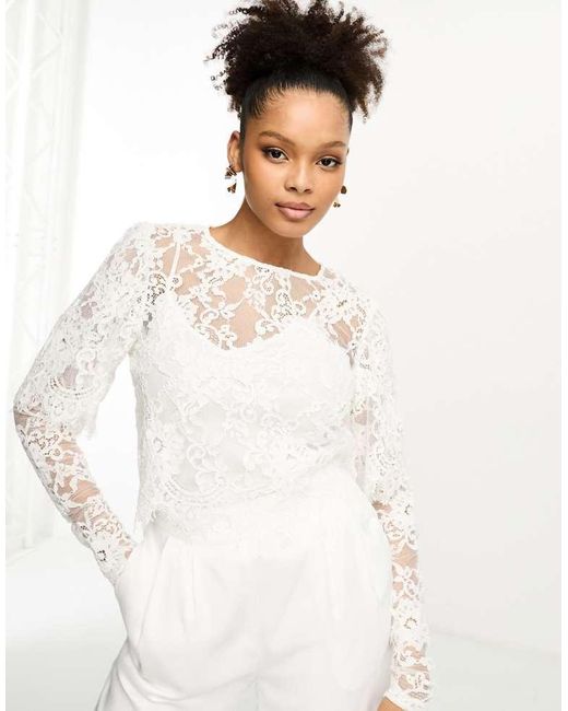 Vila White Bridal Lace Long Sleeve Top
