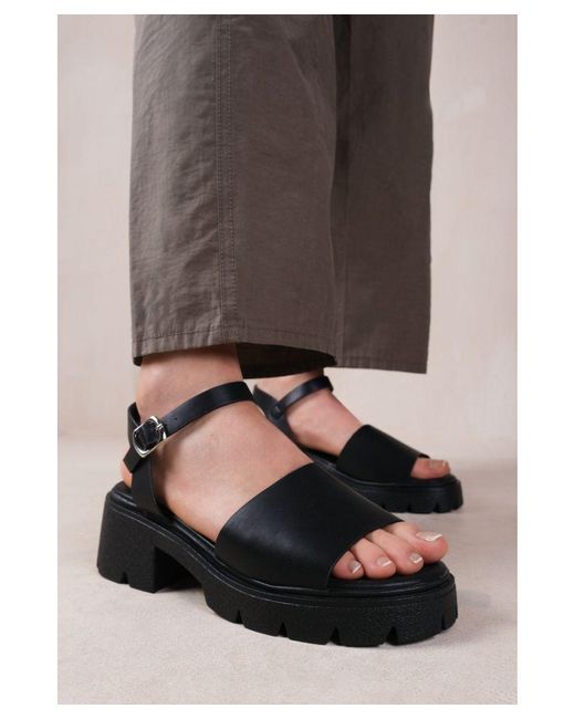 Where's That From Gray 'Lithe' Chunky Platform Strappy Sandals Faux Leather