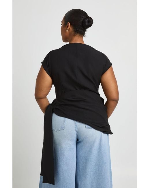 Boohoo Blue Plus Slash Neck Drape Side Top