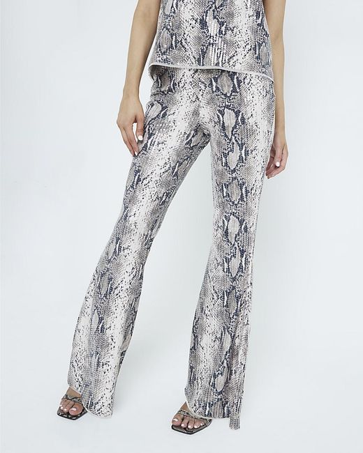 River Island Natural Flared Trousers Sequin Snake Print