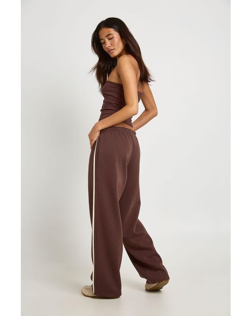 Boohoo Brown Ribbed Bandeau Top And Striped Jogger Tracksuit
