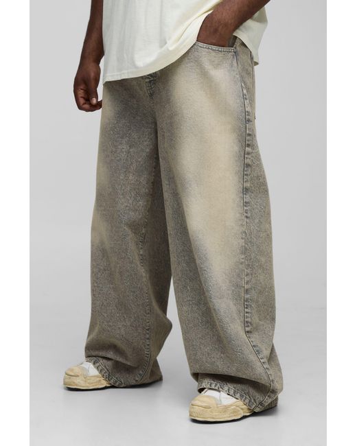BoohooMAN Natural Plus Baggy Rigid Tinted Washed Denim Jeans for men