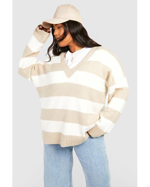 Boohoo Multicolor Plus V Neck Stripe Jumper