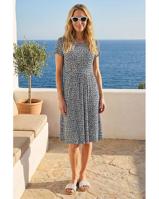 Roman Blue Petite Floral A-Line Stretch Dress