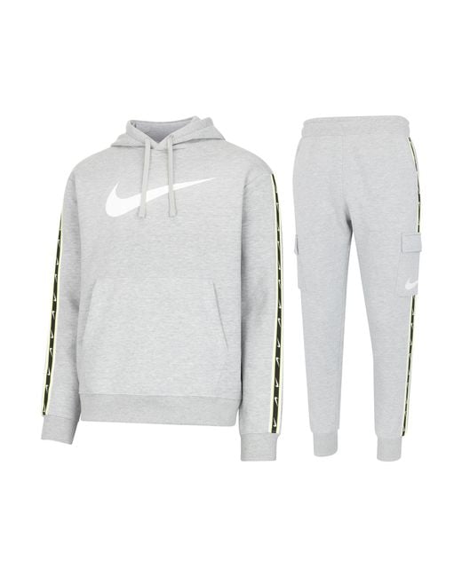 Nike Gray Sportswear Repeat Hooded Fleece Tracksuit Cotton for men