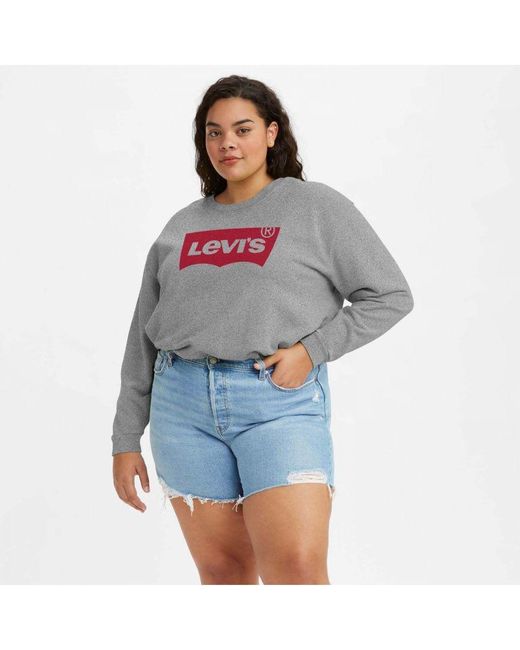 Levi's Dames Plus Graphic Standard Crew Sweatshirt In Grey Heather in het Blue