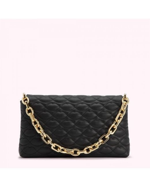 Lulu Guinness Black Quilted Lips Tara Clutch Bag Leather