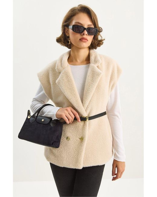 Bianco Lucci Natural Plush Knitted Waistcoat
