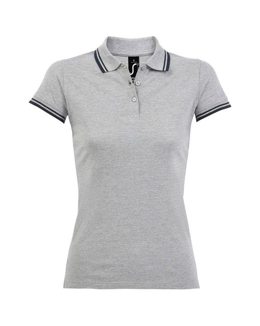 Sol's Gray Ladies Pasadena Tipped Short Sleeve Pique Polo Shirt (Heather/