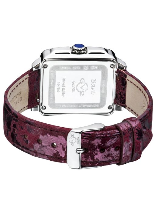 Gv2 Purple Bari Diamond Mother Of Pearl Dial Stainless Steel Case Leather Strap Watch