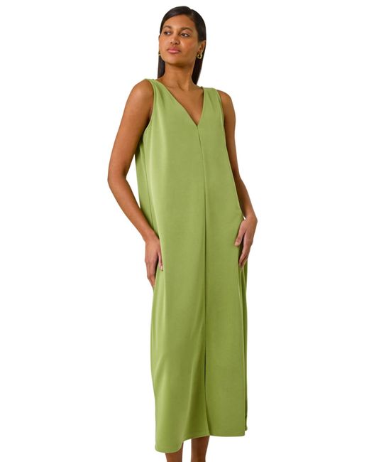Roman Green Soft Pique Stretch Midi Dress