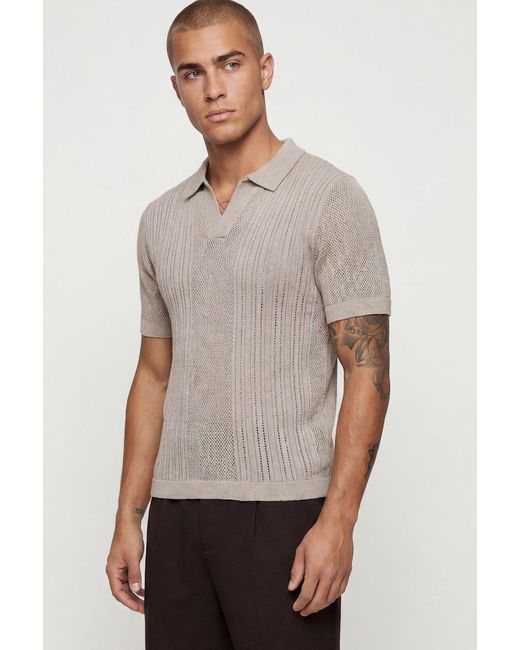BoohooMAN Gray Boxy Fit Cotton Blend Knitted Polo for men