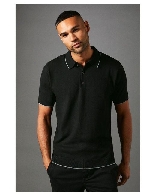 Burton Black Short Sleeve Knitted Polo for men