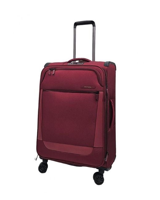 Infinity Leather Red Lightweight Suitcases 4 Wheel Luggage Travel Cabin Bag