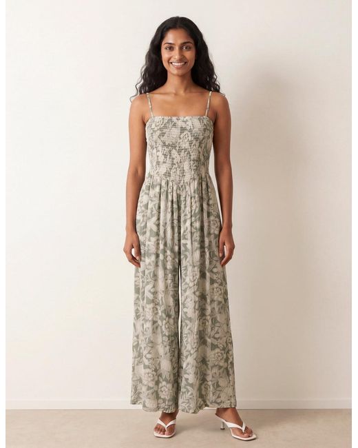 Blue Vanilla Natural Crinkle Shirred Strappy Jumpsuit