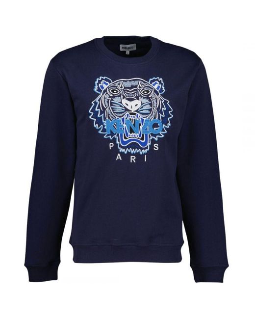 KENZO Tiger Embroidered Varsity Icon Navy Blue Jumper for Men | Lyst UK