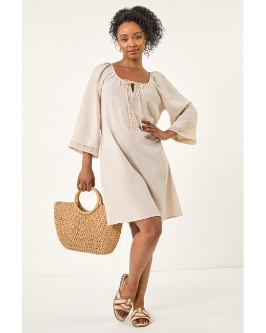 Roman Natural Petite Lace Trim Dress