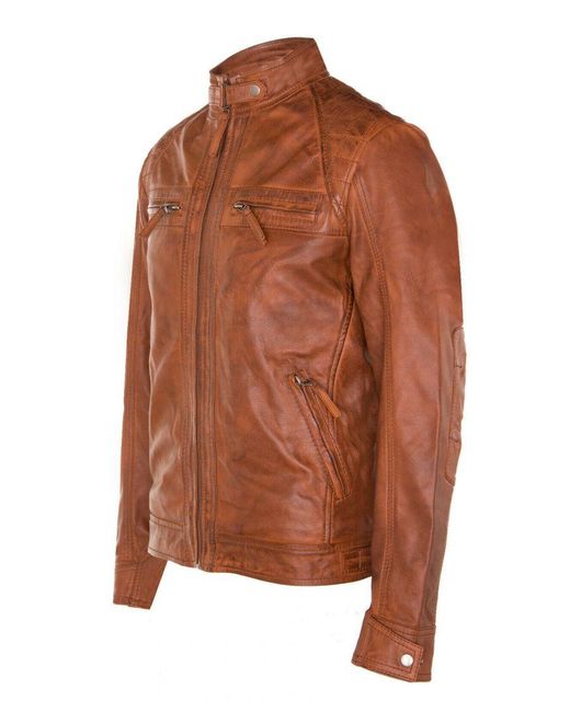 Infinity Leather Brown Rock Racing Quilted Biker Jacket for men