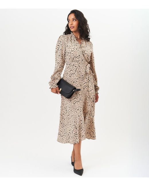 Gini London Natural Neutral Ruffle Detail Wrap Midi Dress