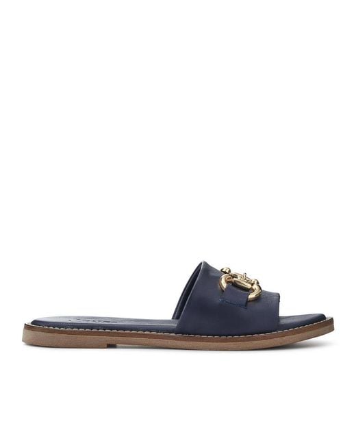 Jones Bootmaker Blue Emillina Leather Buckle Mule Sandals