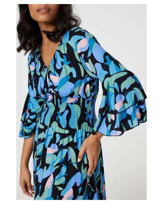 Izabel London Blue Printed Ruffle Hem Empire Maxi Dress