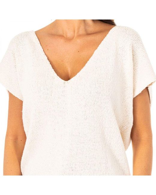 La Martina White Short Sleeve V-Neck Sweater Lws007