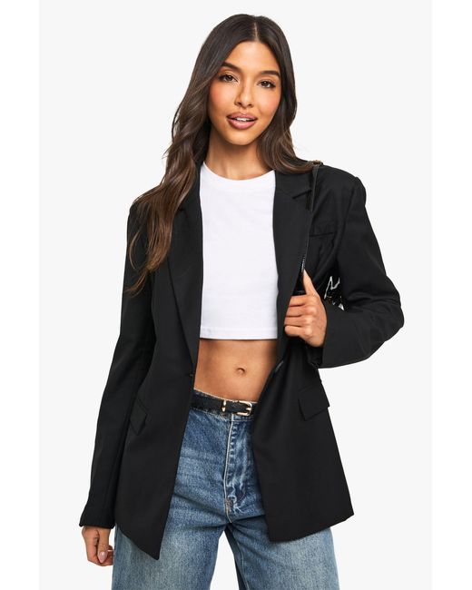 Boohoo Black Woven Tailored Cinched Blazer