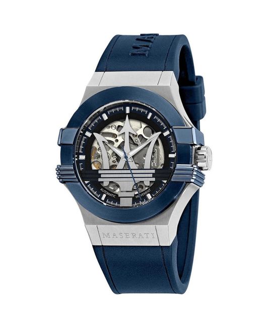 Maserati Blue Potenza R8821108028 Automatic Skeleton Dial Watch 42Mm Silicone Strap for men