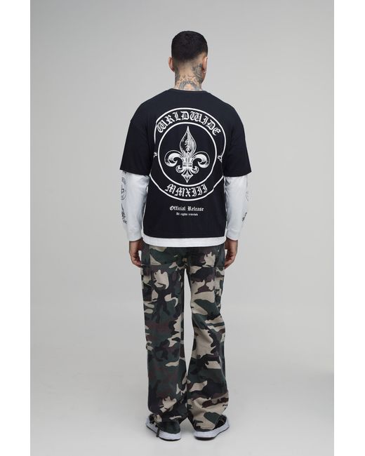 BoohooMAN Black Tall Relaxed Rhinestone Camo Cargo Trousers for men