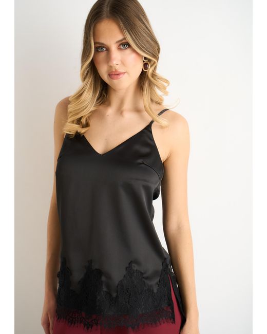 Gini London Red Lace Trim Satin Cami Top