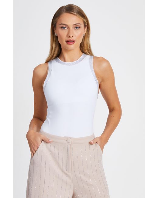 Quiz White Diamante Trim Bodysuit
